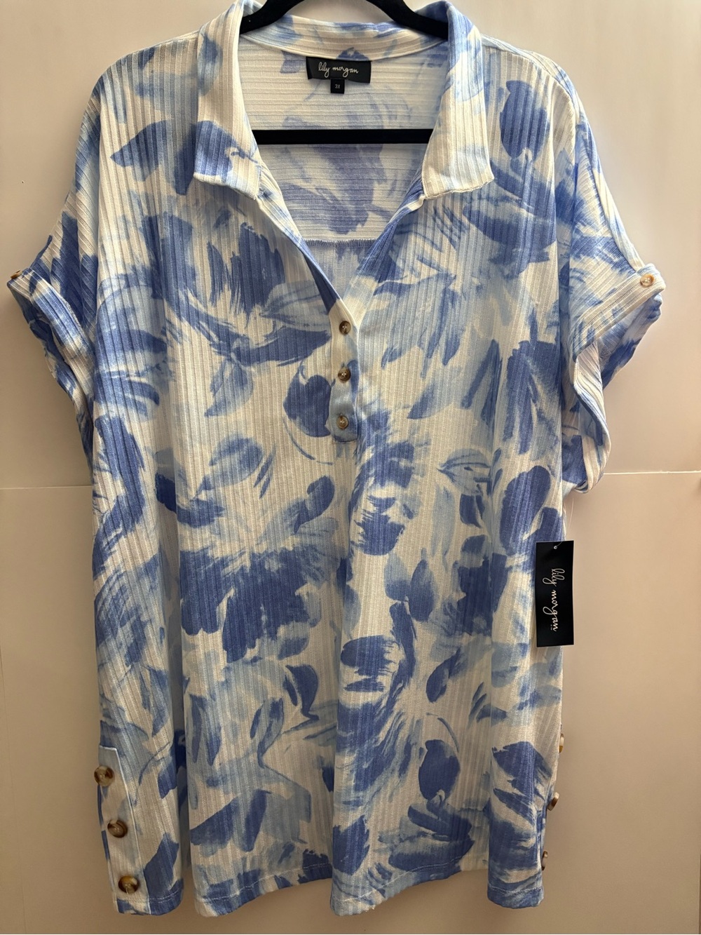 4 for $25 💙 Lily Morgan Blue & White Floral Button Detail Tunic – Size 3X – NWT
